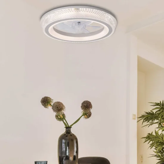 VENTILATEUR DE PLAFOND STYLE PLAFONNIER LED 48W 3000-6000K 5 PALES BLANC GLIMMER 2