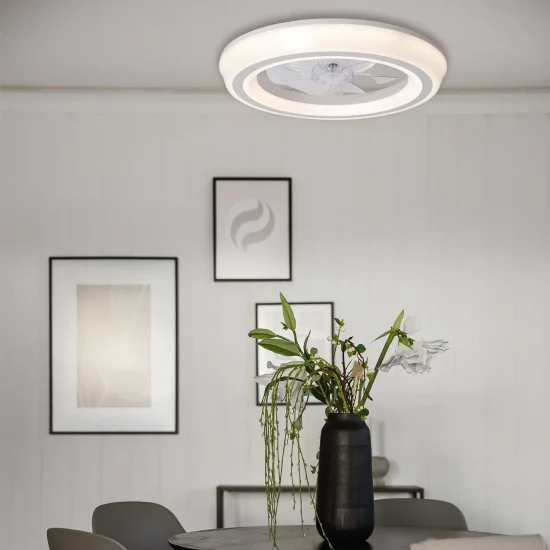 VENTILATEUR DE PLAFOND STYLE PLAFONNIER LED 48W 3000-6000K 5 PALES BLANC CLARISSE 2