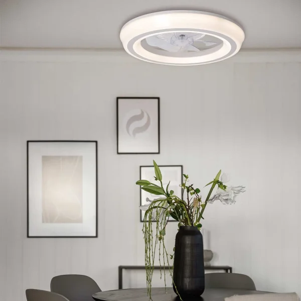 VENTILATEUR DE PLAFOND STYLE PLAFONNIER LED 48W 3000-6000K 5 PALES BLANC CLARISSE VENTILATEUR DE PLAFOND STYLE PLAFONNIER LED 48W 3000-6000K 5 PALES BLANC CLARISSE