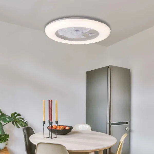 VENTILATEUR DE PLAFOND STYLE PLAFONNIER LED 48W 3000-6000K 5 PALES BLANC ELYSIAN VENTILATEUR DE PLAFOND STYLE PLAFONNIER LED 48W 3000-6000K 5 PALES BLANC ELYSIAN