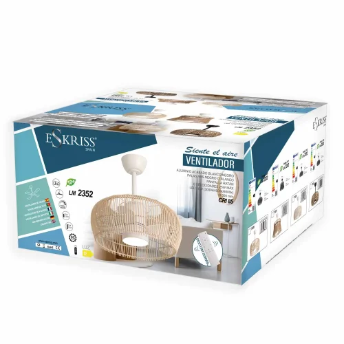 VENTILATEUR DE PLAFOND LED 18W 3000-6000K AVEC ABAT-JOUR EN CORDE MAKENA VENTILATEUR DE PLAFOND LED 18W 3000-6000K AVEC ABAT-JOUR EN CORDE MAKENA