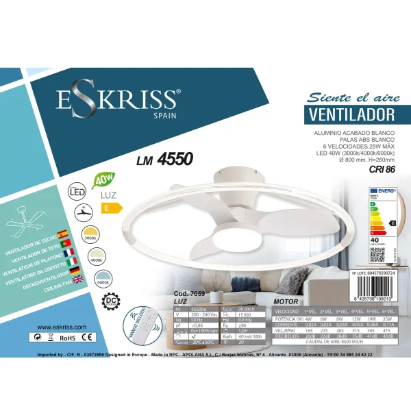 VENTILATEUR DE PLAFOND STYLE PLAFONNIER LED 40W 3000-6000K 3 PALES BLANC PIETRO VENTILATEUR DE PLAFOND STYLE PLAFONNIER LED 40W 3000-6000K 3 PALES BLANC PIETRO