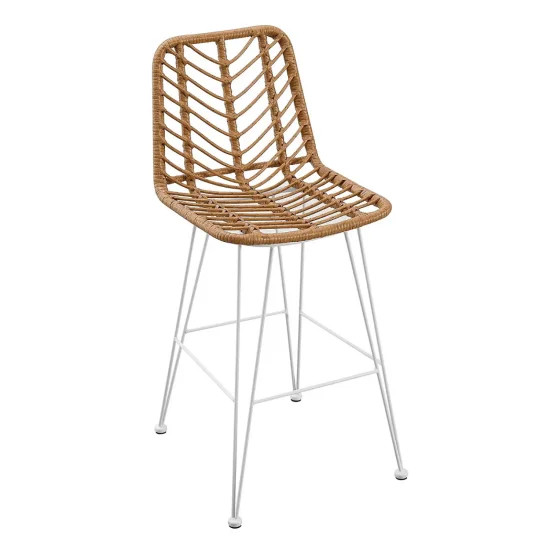 TABOURET DE JARDIN HAUT EN ROTIN SYNTHÉTIQUE PIEDS BLANCS VOLCANO