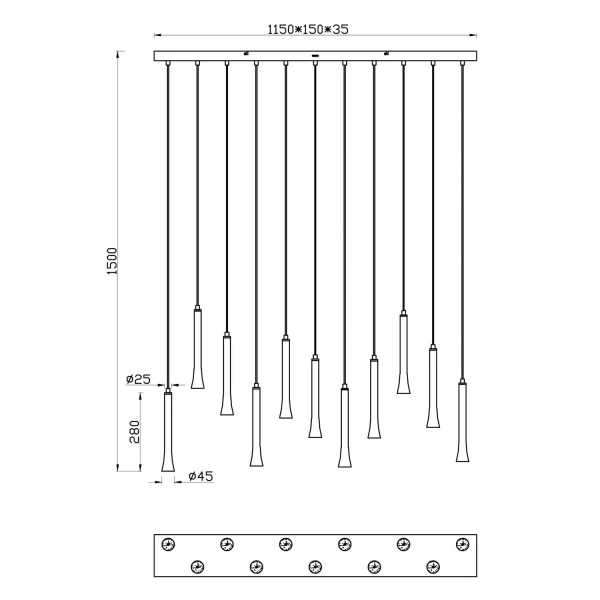SUSPENSION LED 11 LUMIÈRES 33W RÉGLABLE BASE RECTANGULAIRE FABIOLA