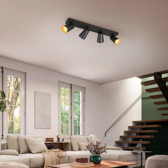 SPOT DE PLAFOND/MURAL 4 LUMIÈRES MÉTAL NOIR GU10 SILVANO 2