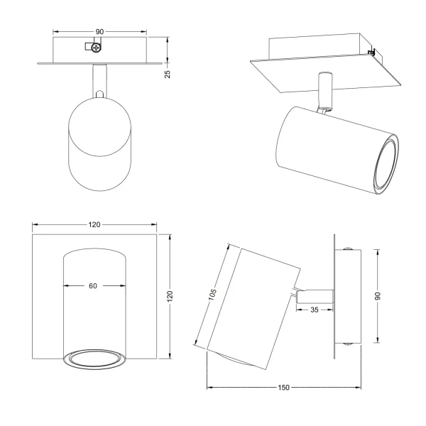SPOT DE PLAFOND/MUR MÉTAL COFFEE/GRIS GU10 GRAFTON SPOT DE PLAFOND/MUR MÉTAL COFFEE/GRIS GU10 GRAFTON
