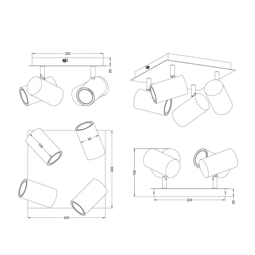 SPOT PLAFOND/MUR 4 LUMIÈRES MÉTAL COFFEE/GRIS GU10 GRAFTON SPOT PLAFOND/MUR 4 LUMIÈRES MÉTAL COFFEE/GRIS GU10 GRAFTON