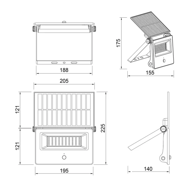 APPLIQUE EXTÉRIEUR SOLAIRE 18W 3000K-6000K CAPTEUR ORIENTABLE IP54 MUSCARI APPLIQUE EXTÉRIEUR SOLAIRE 18W 3000K-6000K CAPTEUR ORIENTABLE IP54 MUSCARI