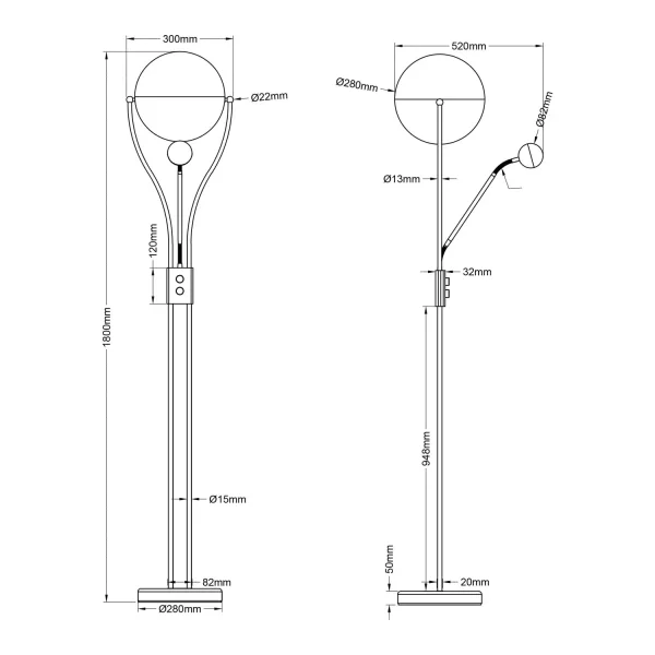 LAMPADAIRE LED 18W+3,8W 3000K MÉTAL NOIR CASCADE LAMPADAIRE LED 18W+3,8W 3000K MÉTAL NOIR CASCADE