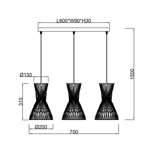 SUSPENSION 3 LUMIÈRES E27 PAPIERGARN MARRON NAHELE SUSPENSION 3 LUMIÈRES E27 PAPIERGARN MARRON NAHELE