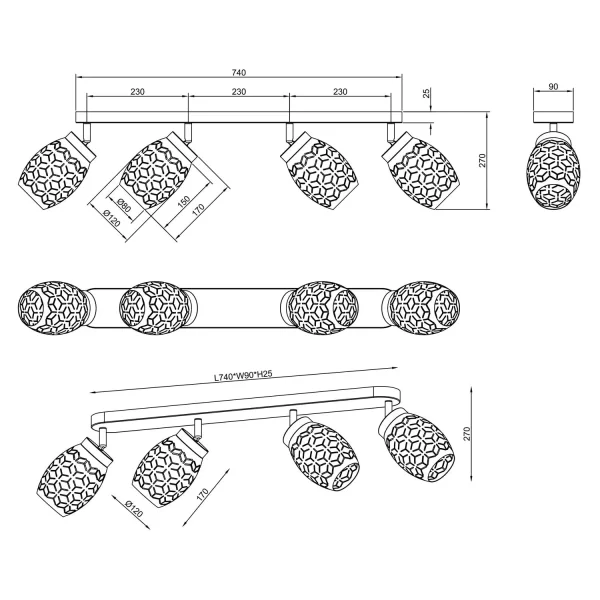 SPOT 4 LUMINAIRES DE PLAFON METAL NOIR E14 BIRKITA SPOT 4 LUMINAIRES DE PLAFON METAL NOIR E14 BIRKITA