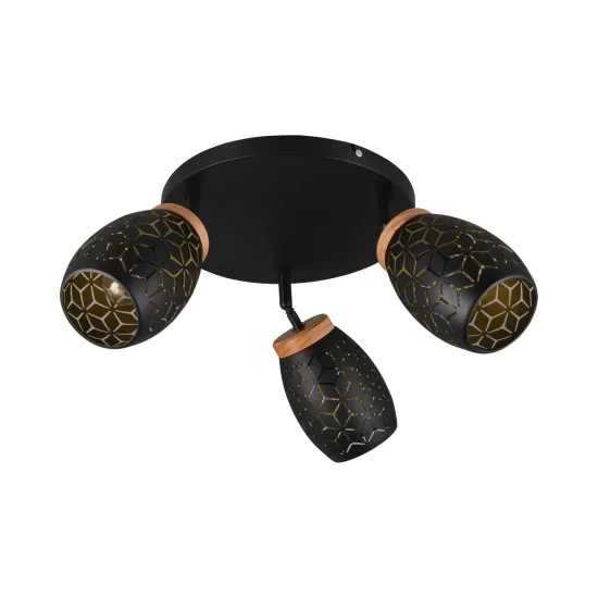PLAFONNIER 3 LUMIÈRES MÉTAL NOIR E14 BIRKITA 2