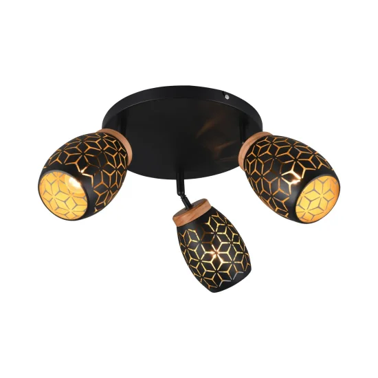 PLAFONNIER 3 LUMIÈRES MÉTAL NOIR E14 BIRKITA