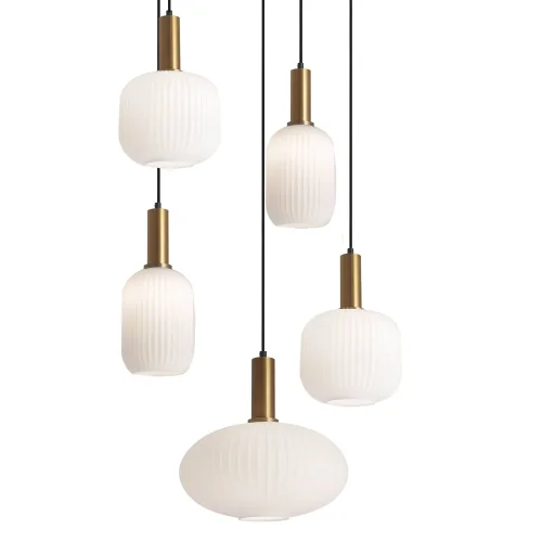 SUSPENSION 5 LUMIÈRES TULIPES BLANC OPAL Ø80 E27 SHELBY