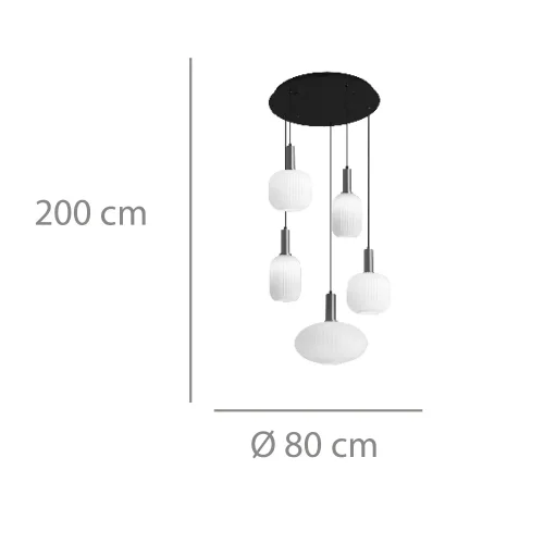 SUSPENSION 5 LUMIÈRES TULIPES BLANC OPAL Ø80 E27 SHELBY
