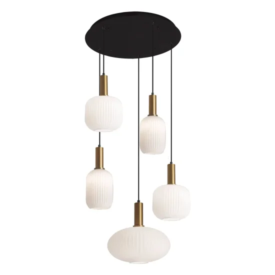 SUSPENSION 5 LUMIÈRES TULIPES BLANC OPAL Ø80 E27 SHELBY 2