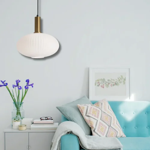 Suspension 1 Lumière Abat-Jour Blanc Opal ø30 E27 Shelby | Lúzete