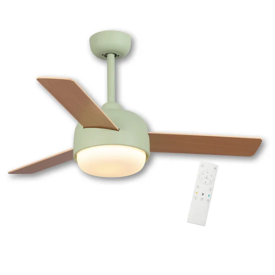 VENTILATEUR DE PLAFOND AVEC LUMIÈRE 24 W MOTEUR DC 3 PALES VERT/BOIS RIVERDALE