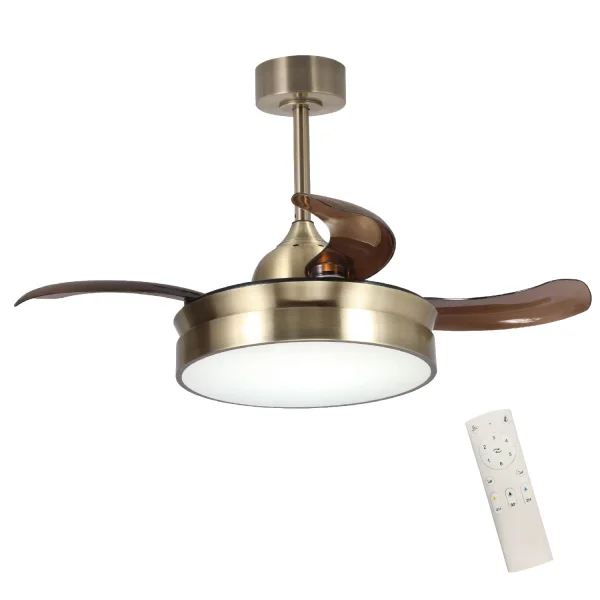 VENTILATEUR DE PLAFOND LED 24W RÉGLABLE EN BRONZE VIELLI 4 PALES PLIABLES MOTEUR DC PALMA