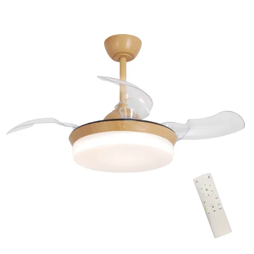 VENTILATEUR DE PLAFOND LED 24W RÉGLABLE COULEUR BOIS 4 PALES PLIABLES GERALDTON