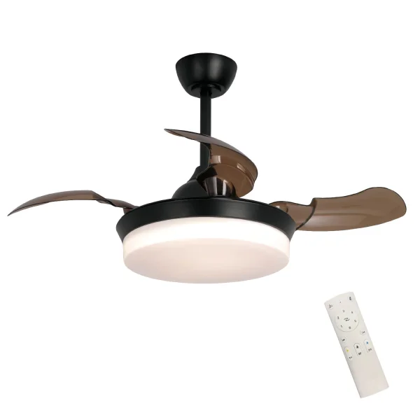 VENTILATEUR DE PLAFOND LED 24W RÉGLABLE NOIR À 4 PALES PLIABLES GERALDTON