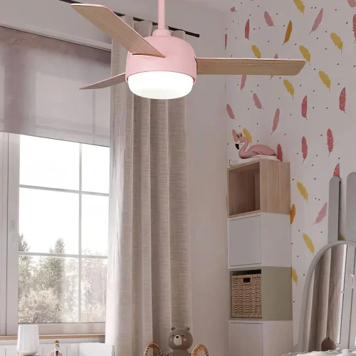 VENTILATEUR DE PLAFOND AVEC LUMIÈRE 24W MOTEUR DC 3 PALES ROSE/BOIS RIVERDALE
