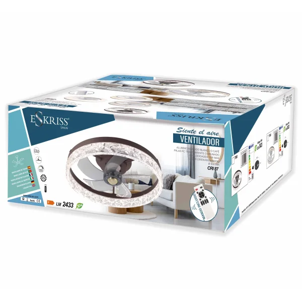 VENTILATEUR DE PLAFOND STYLE PLAFONNIER LED 30W 3000-6000K 5 PALES BLANC ROCHELLE VENTILATEUR DE PLAFOND STYLE PLAFONNIER LED 30W 3000-6000K 5 PALES BLANC ROCHELLE