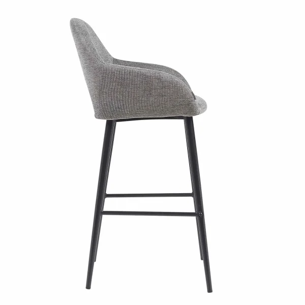 TABOURET TAPISSÉ GRIS PIEDS NOIRS ROWAN TABOURET TAPISSÉ GRIS PIEDS NOIRS ROWAN