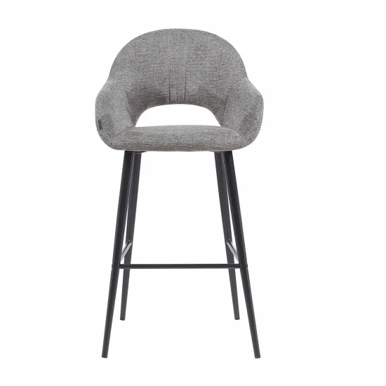 TABOURET TAPISSÉ GRIS PIEDS NOIRS ROWAN 2