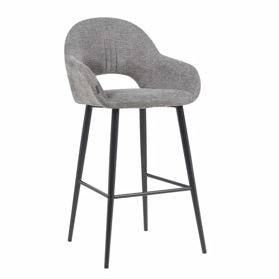 TABOURET TAPISSÉ GRIS PIEDS NOIRS ROWAN