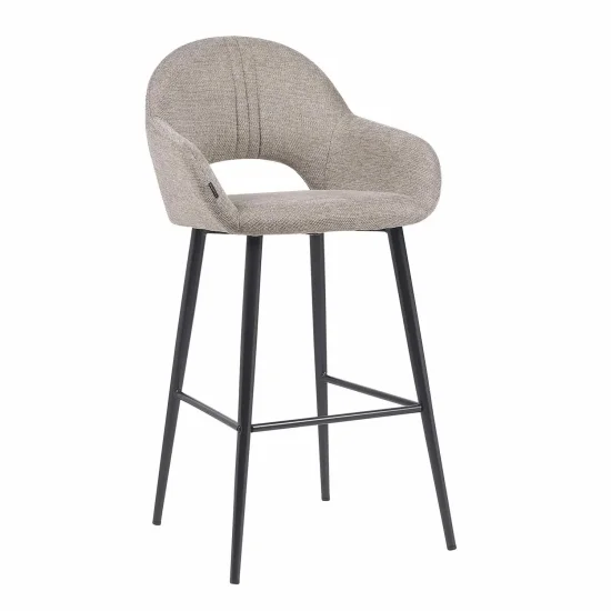 TABOURET TAPISSÉ SABLE PIEDS NOIRS ROWAN