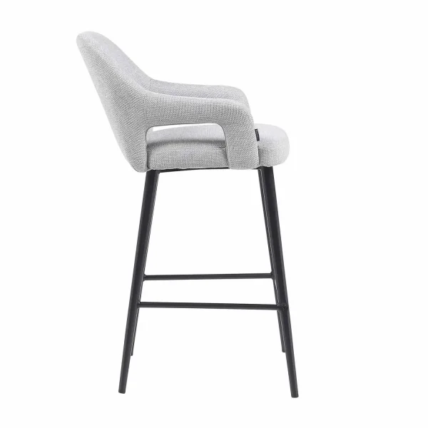 TABOURET TAPISSÉ GRIS CLAIR PIEDS NOIRS THORNE