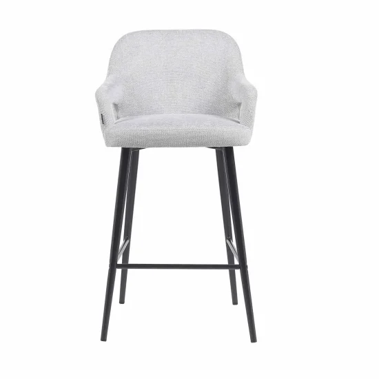 TABOURET TAPISSÉ GRIS CLAIR PIEDS NOIRS THORNE 2