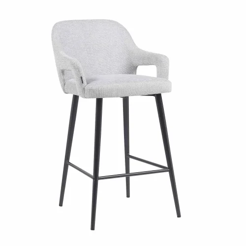 TABOURET TAPISSÉ GRIS CLAIR PIEDS NOIRS THORNE