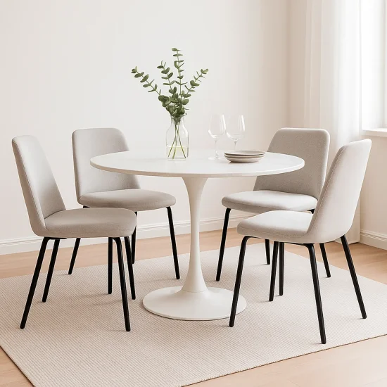 CHAISE DE SALLE À MANGER TAPISSÉE SABLE PIEDS NOIRS LUSTRA