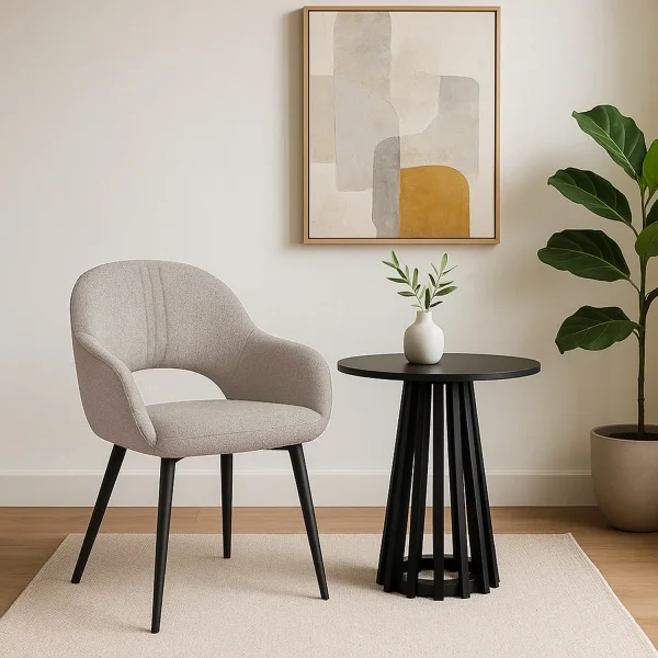 CHAISE TAPISSÉE BEIGE PIEDS NOIRS ROWAN CHAISE TAPISSÉE BEIGE PIEDS NOIRS ROWAN