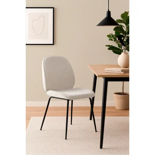 CHAISE ASHCROFT TISSU COULEUR SABLE AVEC PIEDS NOIRS