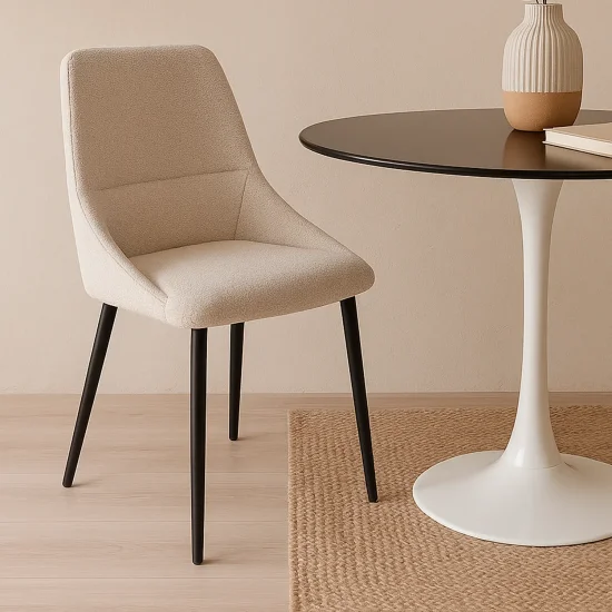 CHAISE DE SALLE À MANGER ADNEY TISSU SABLE PIEDS NOIRS