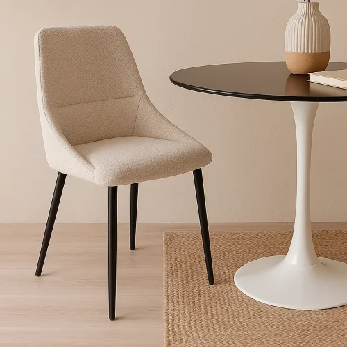 CHAISE DE SALLE À MANGER ADNEY TISSU SABLE PIEDS NOIRS CHAISE DE SALLE À MANGER ADNEY TISSU SABLE PIEDS NOIRS