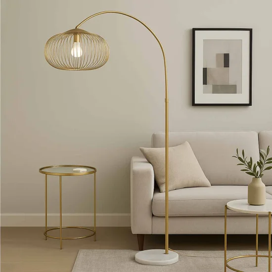 LAMPADAIRE ARQUÉ EN ACIER PEINT DORÉ E27 ARVEN