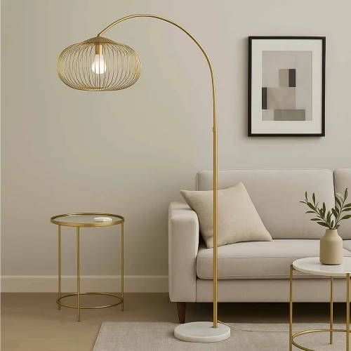 LAMPADAIRE ARQUÉ EN ACIER PEINT DORÉ E27 ARVEN