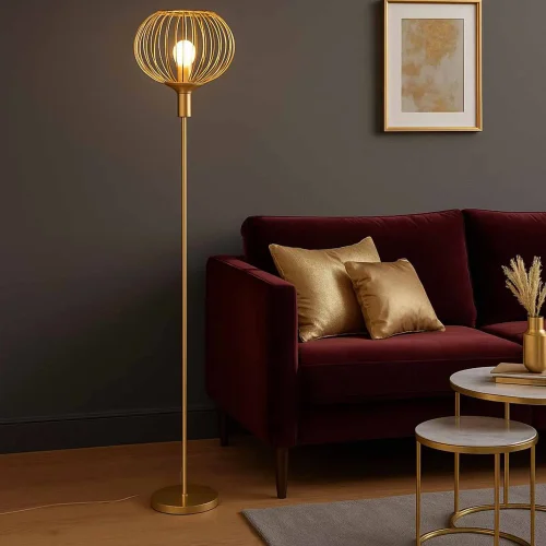 LAMPADAIRE 160 CM ACIER PEINT DORÉ E27 ARVEN