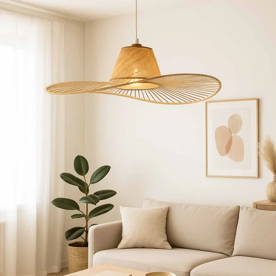 SUSPENSION EN BOIS ET FIBRES NATURELLES Ø80CM E27 SOLMAR