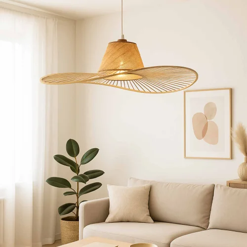 SUSPENSION EN BOIS ET FIBRES NATURELLES Ø80CM E27 SOLMAR