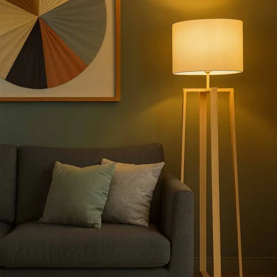 LÁMPARA DE PIE EN MADERA Y TELA Ø43CM E27 HAGEN