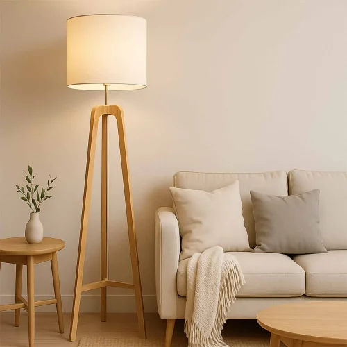 LAMPADAIRE EN BOIS ET TISSU Ø40CM E27 HAGEN