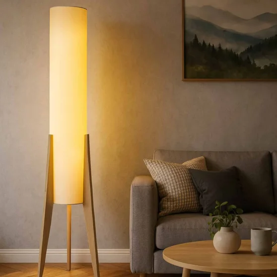 LAMPADAIRE EN BOIS ET TISSU 2 LUMIÈRES E27 Ø36CM HAGEN