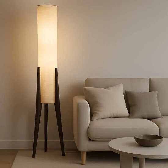 LAMPADAIRE EN BOIS ACACIA ET TISSU 2 LUMIÈRES E27 Ø36CM HAGEN