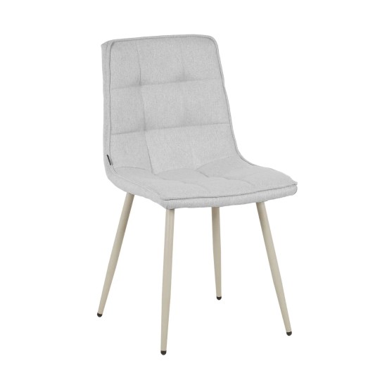 CHAISE DE SALLE À MANGER TAPISSÉE GRIS CLAIR PIEDS BEIGE TULUM