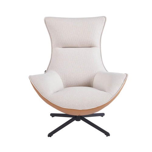 FAUTEUIL TAPISSÉ TISSU SABLE / PU MARRON LOIRA